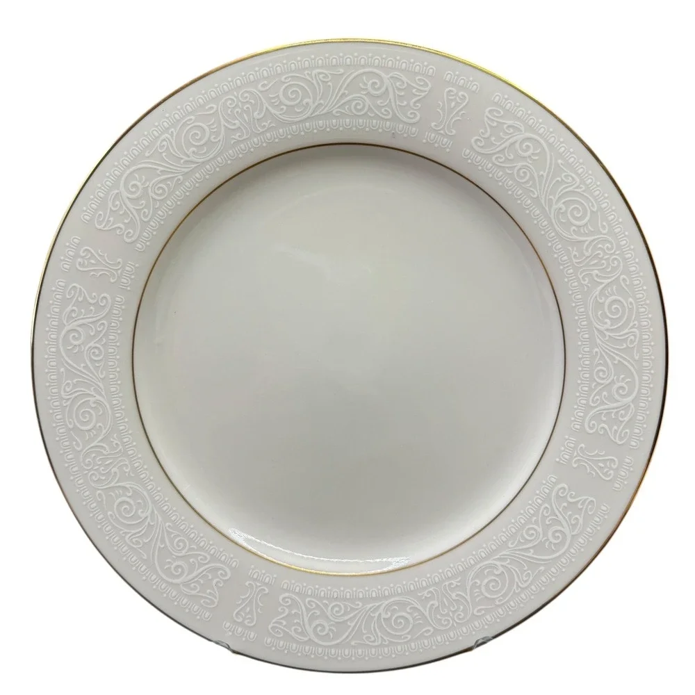 Noritake Japan Ivory China‎ Tulane 7362 Salad Plate 8-1/4 Gold Rim Embossed VTG
